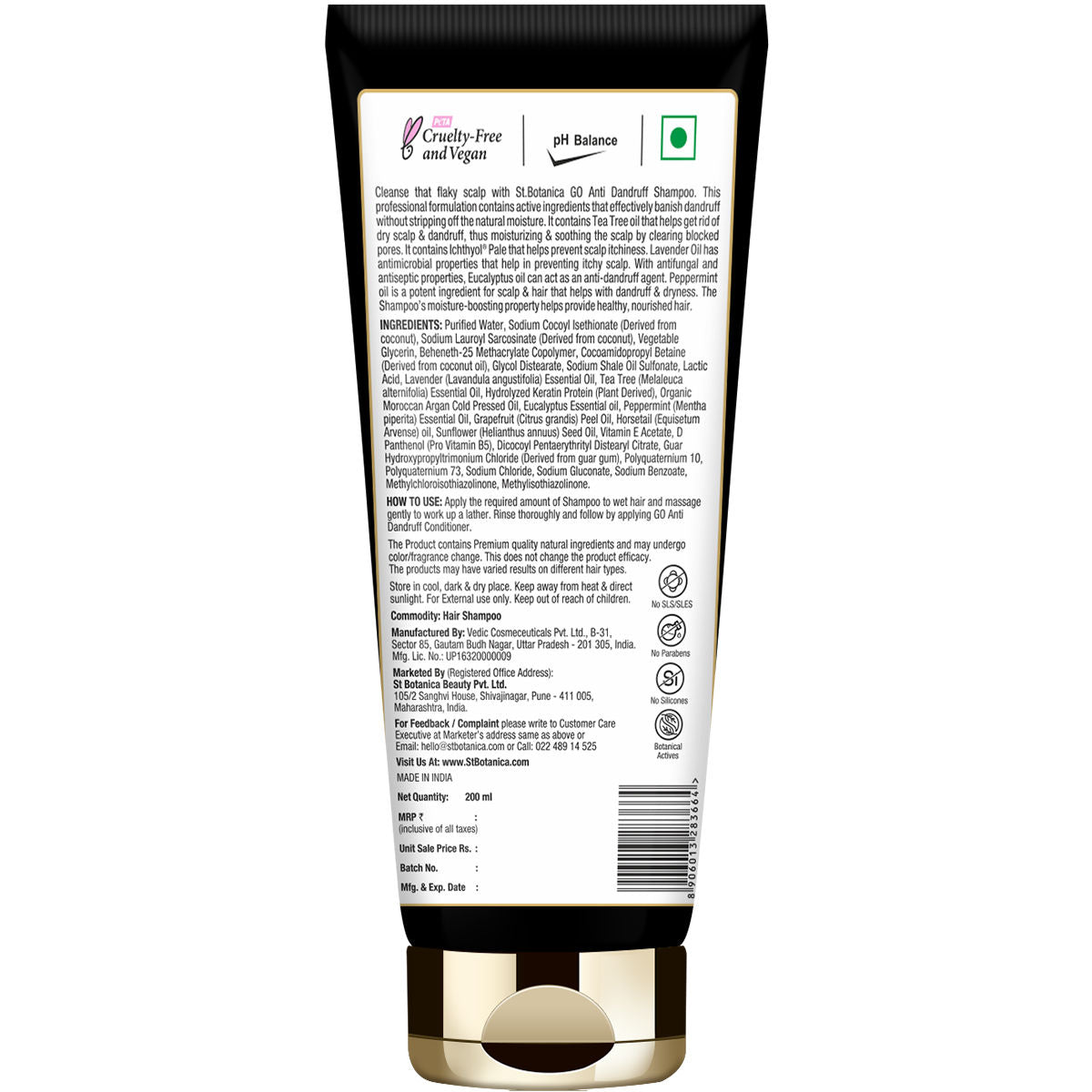 St.Botanica
GO Anti-Dandruff Hair Shampoo - With Ichthyol Pale, Tea Tree, Eucalyptus Oil, No SLS / Sulphate, Paraben, Silicones, Colors, 200 ml