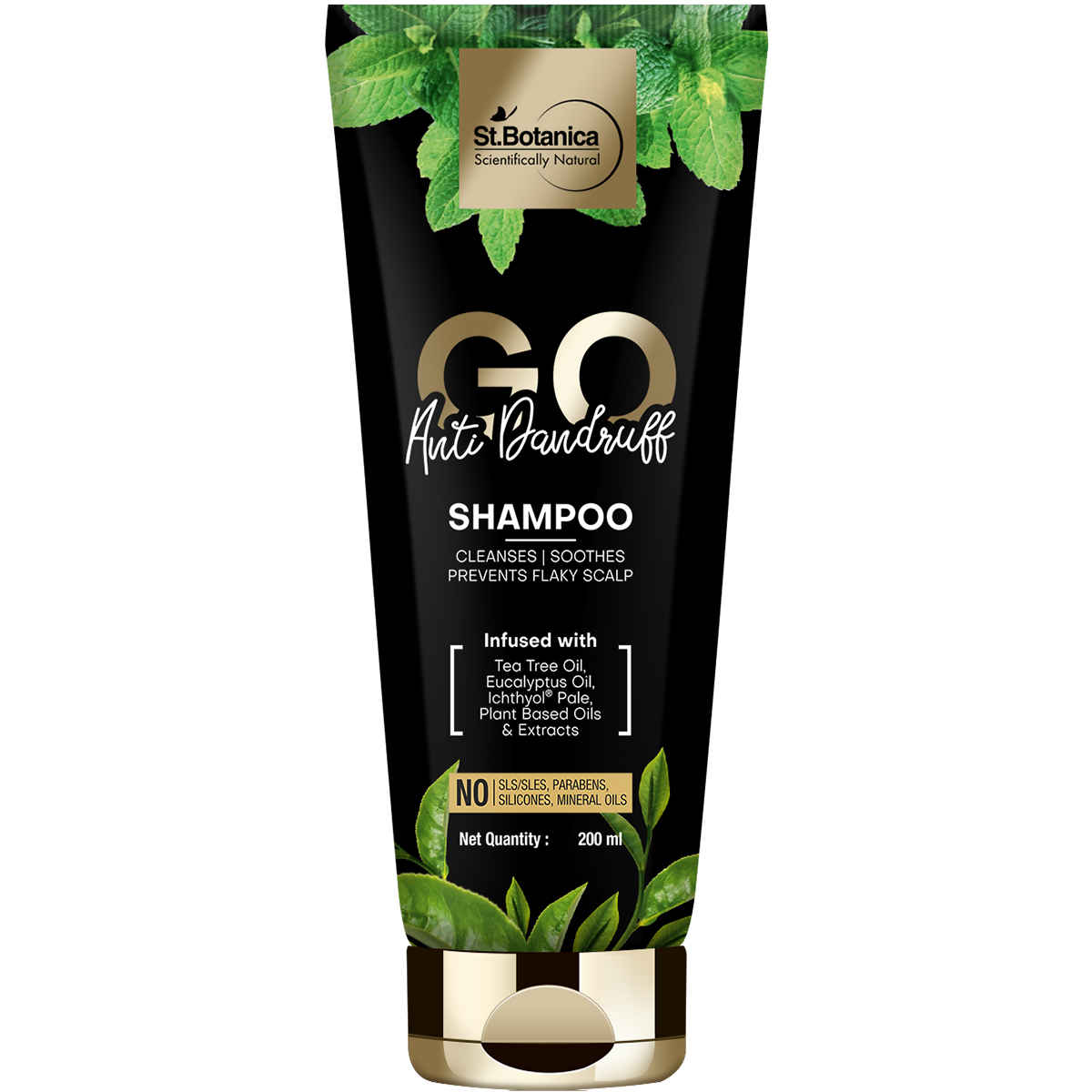 St.Botanica
GO Anti-Dandruff Hair Shampoo - With Ichthyol Pale, Tea Tree, Eucalyptus Oil, No SLS / Sulphate, Paraben, Silicones, Colors, 200 ml