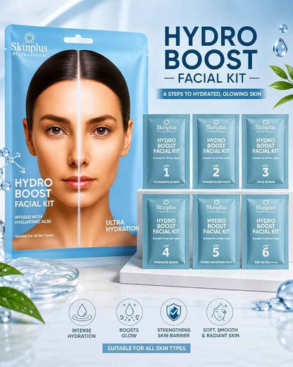 SKINPLUS Professional 6-Step Facial Kit| Infused Actives for Hydration, Brightening & Skin Elasticity | Suitable for All Skin Types (Hydro Boost,45 GRAM)