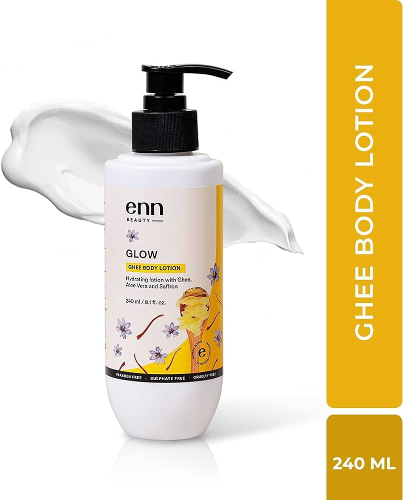 ENN Glow Ghee Body Lotion For Winter, Hydrating Lotion For Dry Skin With Natural Ghee, Aloe Vera & Saffron For Deep Moisturization For Men & Women, 240ml