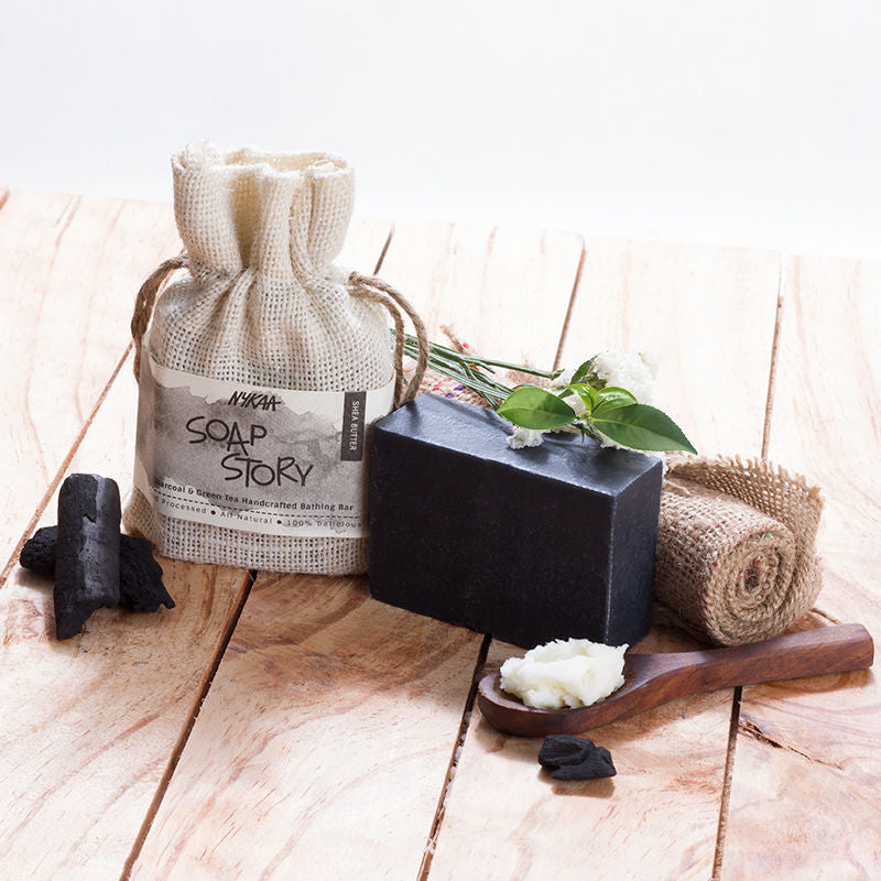 Nykaa Soap Story Activated Charcoal & Green Tea Handcrafted Soap 125gm