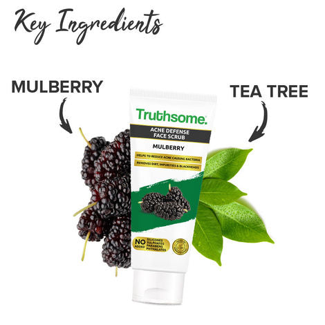 Truthsome
Acne Defense Face Scrub with Mulberry & Tea Tree Oil - For Acne Prone Skin, No Silicones, Sulphates, Parabens, Phthalates - for Men/Women, Moisturizing Scrub (100 ml)