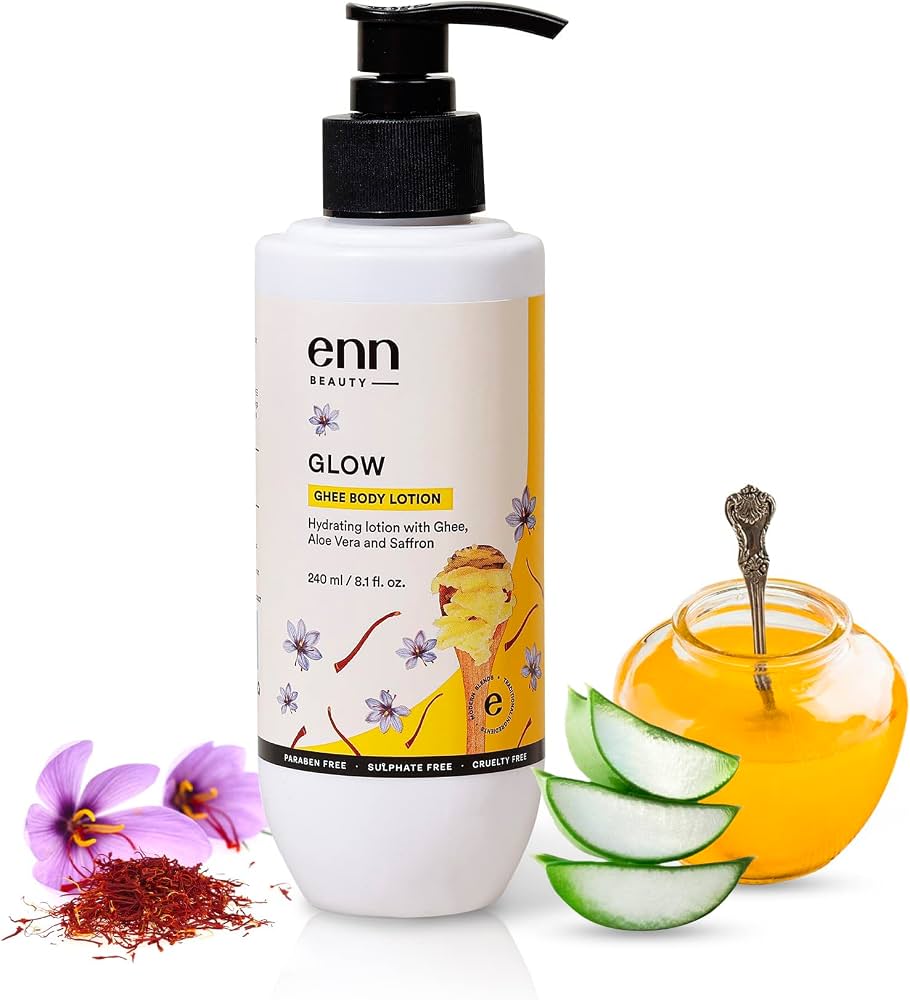 ENN Glow Ghee Body Lotion For Winter, Hydrating Lotion For Dry Skin With Natural Ghee, Aloe Vera & Saffron For Deep Moisturization For Men & Women, 240ml