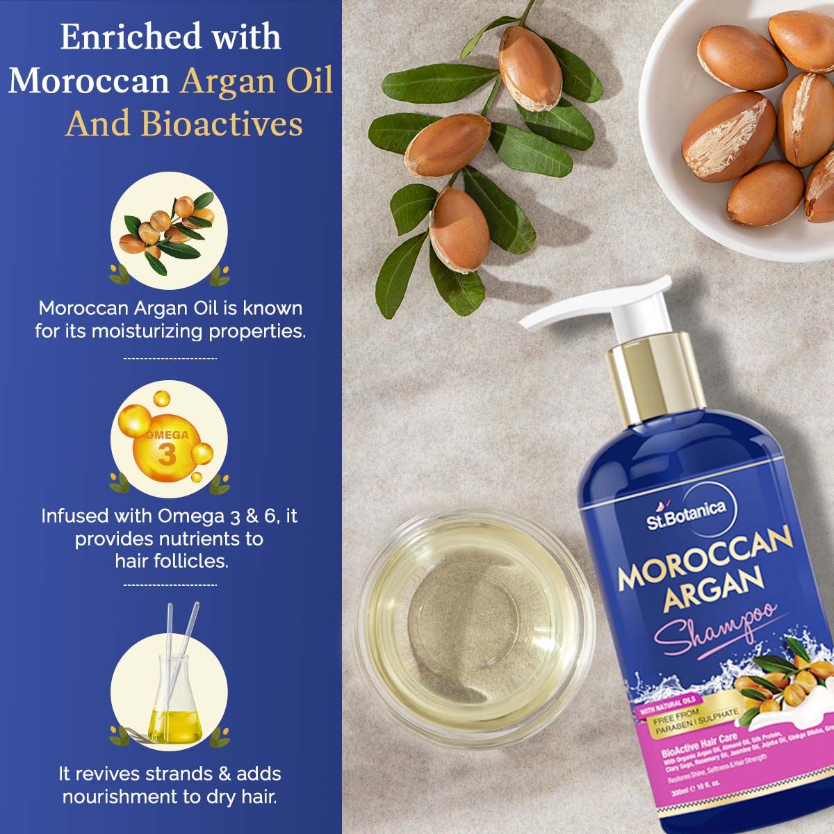 StBotanica Moroccan Argan Hair Shampoo With Organic Argan Oil (No Sulphate & Paraben), 300ml