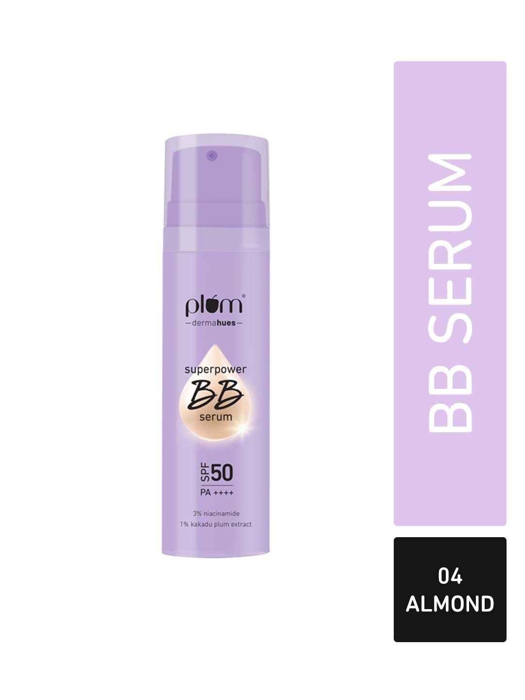 Plum
Superpower BB Serum with SPF 50 PA ++++ | Natural Everyday Base | Evens Out Skin Tone | Buildable Coverage | With 3% Niacinamide | 100% Vegan & Cruelty Free | 30 ml - 04 Almond