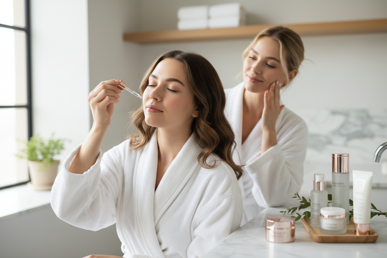 girls using skin care